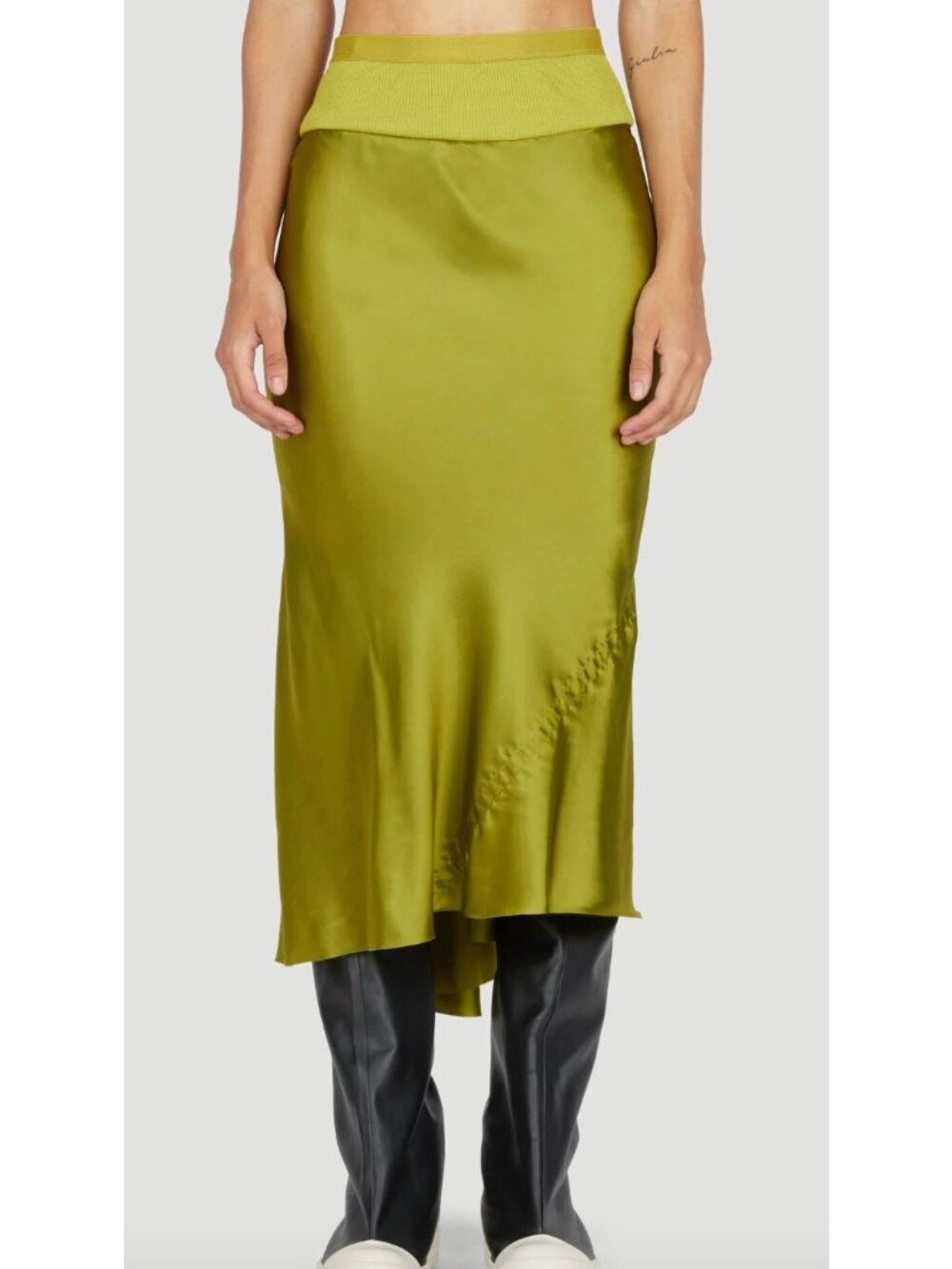 RICK OWENS Calf Bias Midi Skirt Acid Green Cupro Size 2